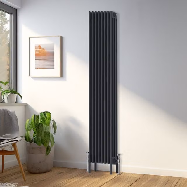 Right Radiators Anthracite Cast Iron 4 Column Vertical Radiator, H 180 cm x W 38 cm x D 38 cm