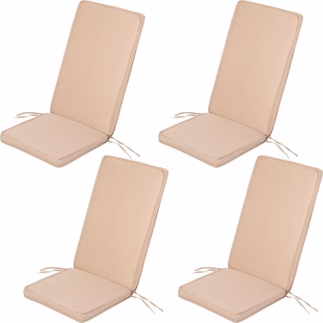 Gardenista High Back Outdoor Garden Dining Chair Cushion with Ties, Beige, Set of 4