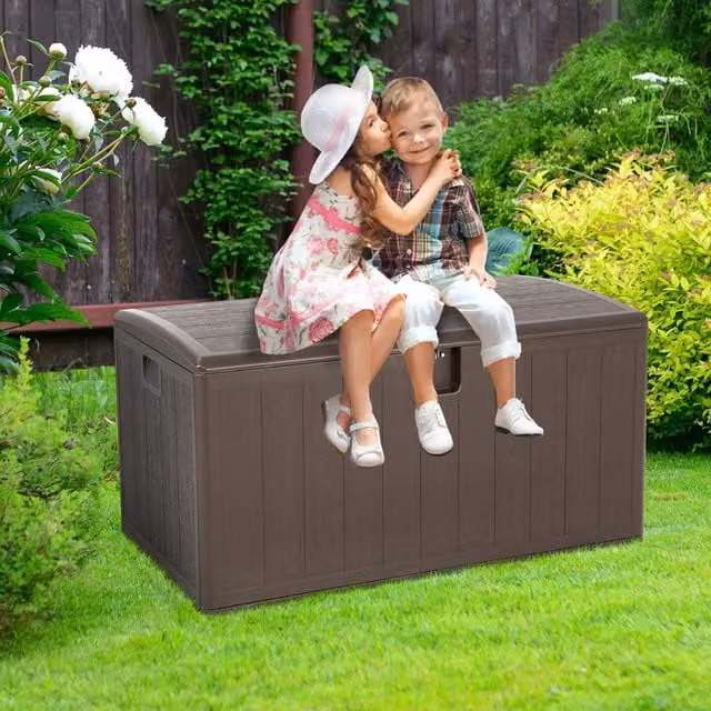 Costway 400L Plastic Patio Deck Box Storage Bin in Brown