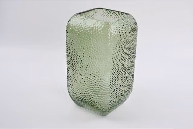 KDMD Vintage Green Dimpled Square Glass Vase