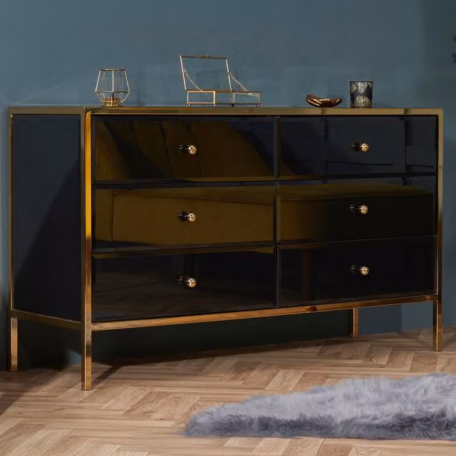 Birlea Glamour Freestanding Bedroom Chest in Black and Gold