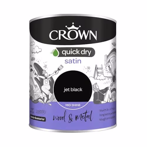 Crown Quick Dry Satin Wood and Metal Paint, Black, 0.75 l