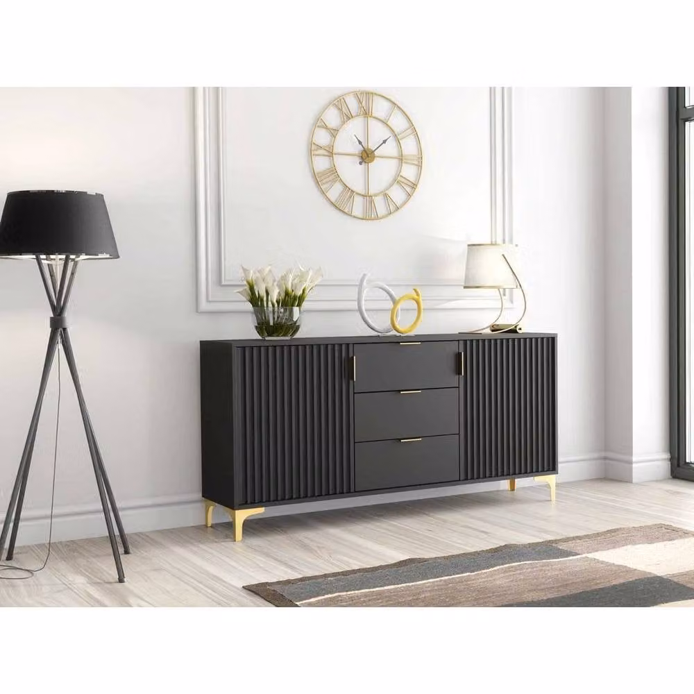 FORGEVIO Modern Sideboard TV Unit with Storage Drawers in Black – 2
