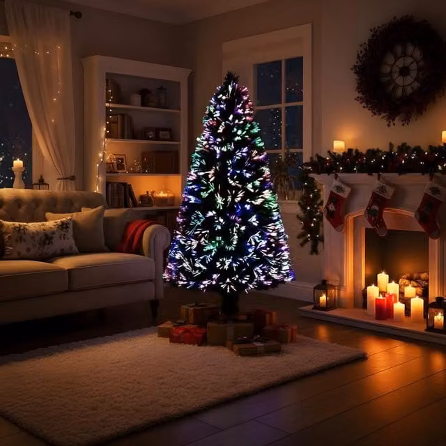 Shatchi Multicolour Fibre Optic LED Pre-Lit Christmas Tree in Green, Height: 150 cm – 1