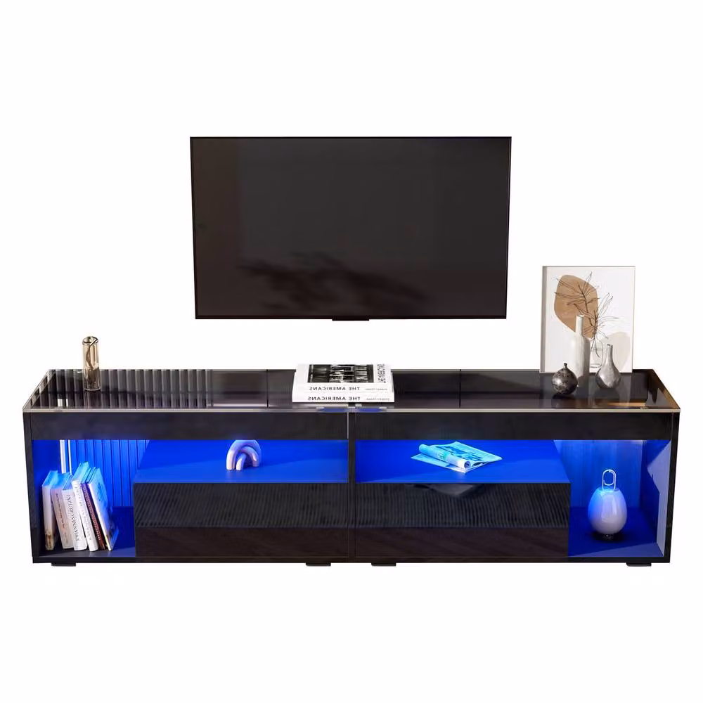 Rolipo Black High Gloss LED TV Stand for up to 80 Inch TVs, 180 cm Wide – 9