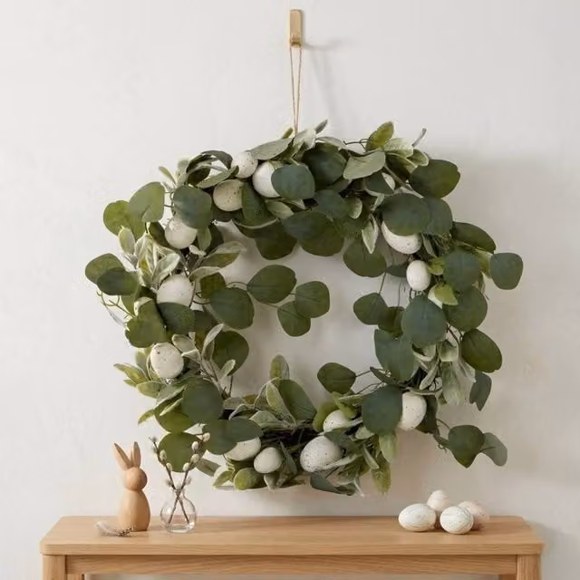 Garden Greatness Spring Eucalyptus Speckled Egg Wreath in Green and Multicolour, Diameter: 40 cm