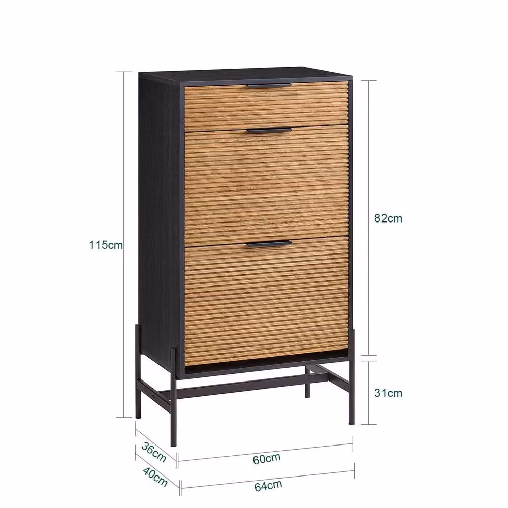 SoBuy Modern Slim Shoe Cabinet in Oak and Black Metal with Soft-Close Doors and Ventilation – 3
