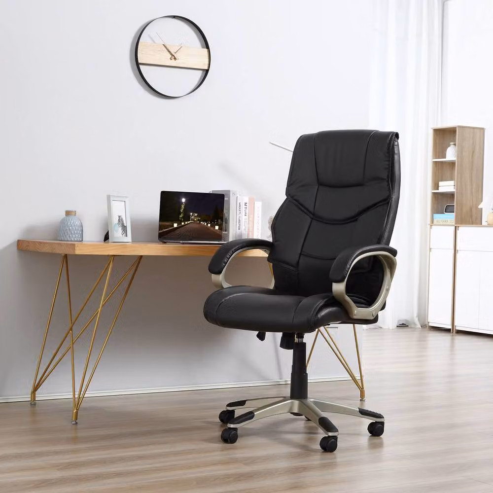 STILVORA Black Synthetic Leather Task Chair with Armrests and 360 Degree Swivel – 2