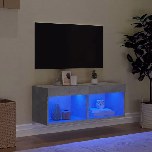 Berkfield Home Modern TV Cabinet with LED Lights in Concrete Grey, W/D/H: 80 x 30 x 30 cm
