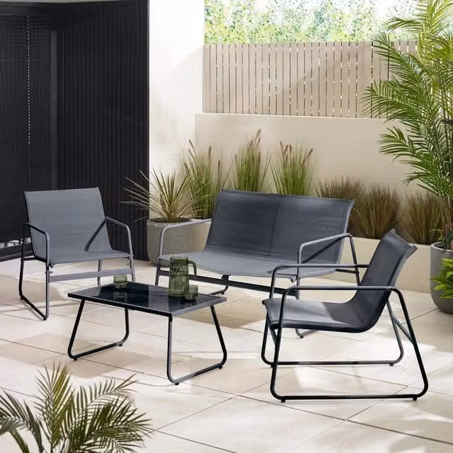 FurnitureboxUK Naxos Outdoor Seating Set with Chairs, Sofa and Table in Grey