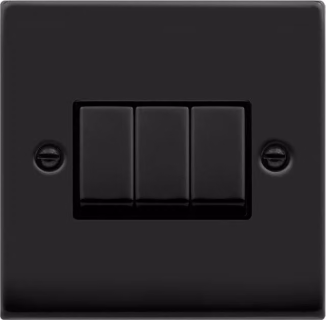 SE HOME Modern Flush Two Way 3 Gang Light Switch Plate in Black