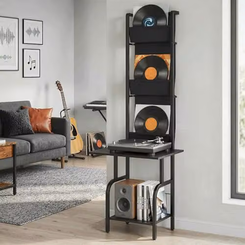 HOMCOM Industrial Vinyl Record Player Stand with Media Compartments, Black, W: 48.5 cm, D: 48.5 cm, H: 144.0 cm – 8