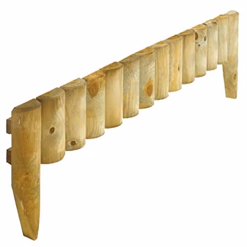 Rowlinsons Brown Wood Border Fence, Pack of 4, H: 30 cm, W: 10 cm, L: 3.8 m