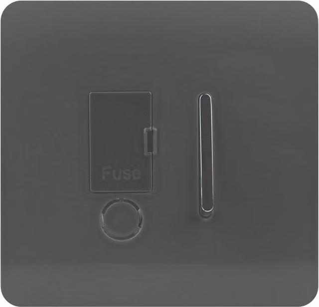 Trendi Switch Modern Glossy Single 13 A Fused Spur Connection Unit with Flex Outlet and Chrome Rocker in Charcoal Grey – 1