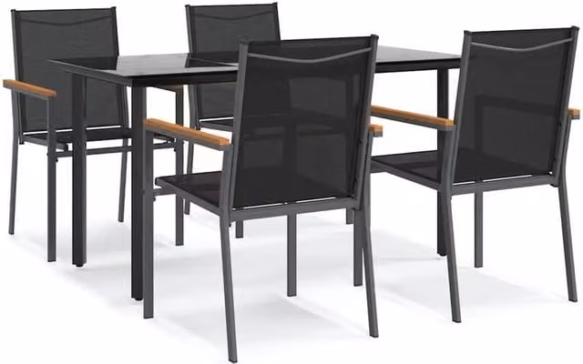Berkfield Home 5 Piece Modern Garden Dining Set in Black Textilene and Steel