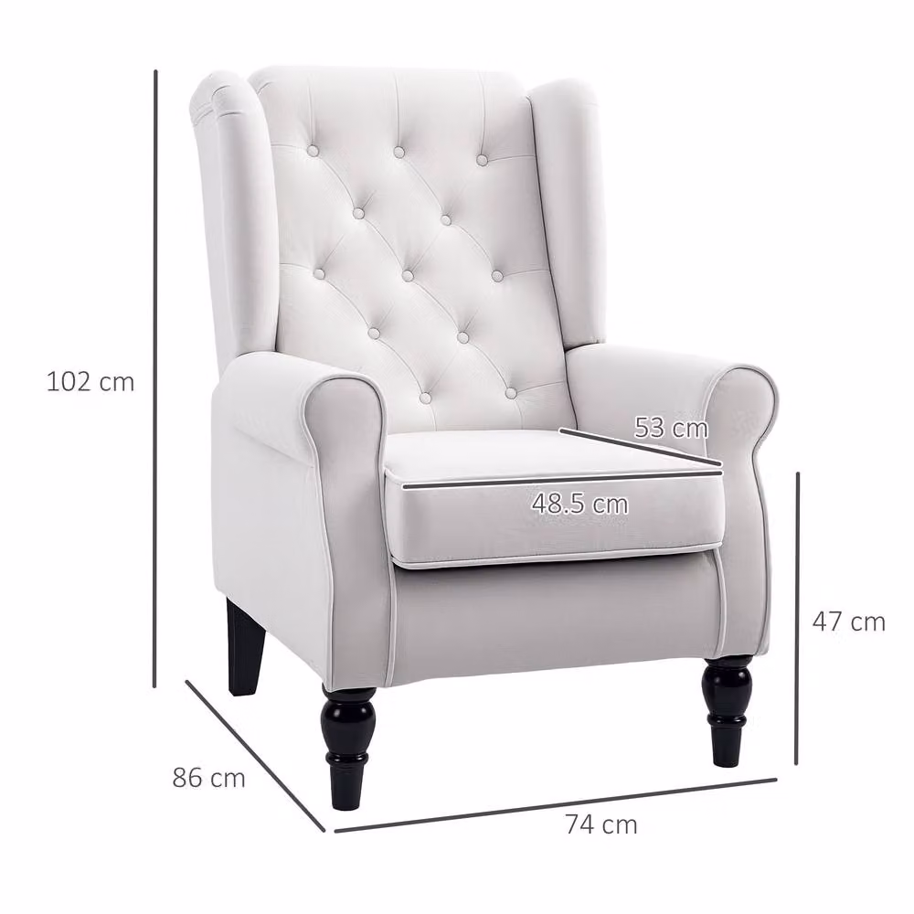 ERGOVEXA Wingback Accent Chair in Beige Fabric with Solid Wood Frame, W/D/H: 74.0 x 102.0 x 86.0 cm – 2