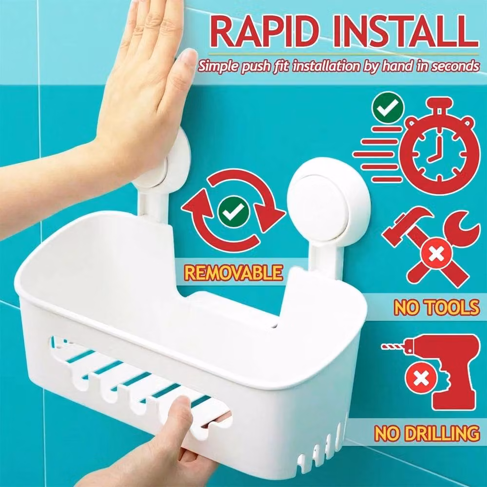 NESTLUNE Drill Free Suction Cup Shower Caddy Bathroom and Kitchen Storage, White, W: 180 cm, H: 180 cm – 2