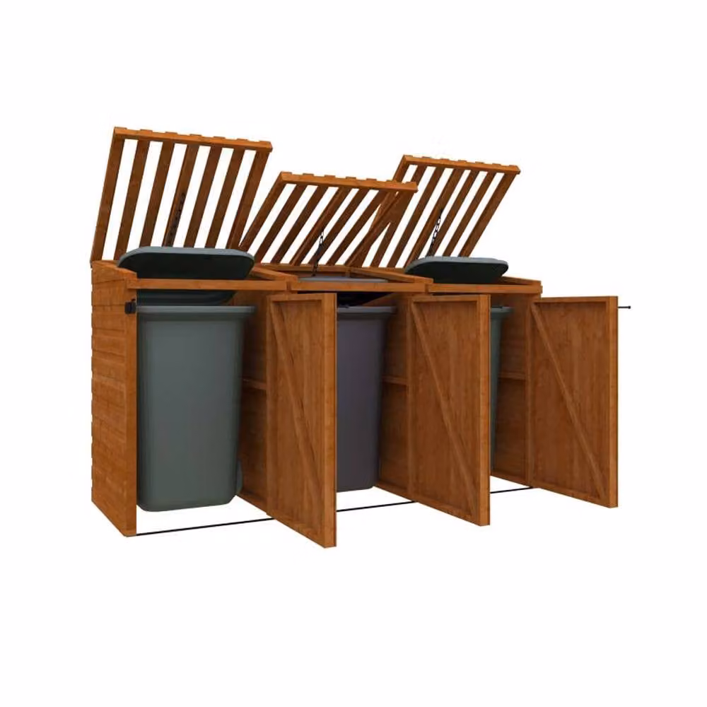 Buttercup Farm Triple Bin Store 12mm Wooden Shed in Burnt Orange, W: 78.4 cm, D: 246.5 cm, H: 131.2 cm – 2