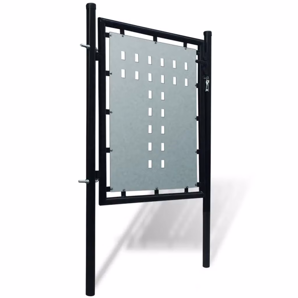 Berkfield Home Black Single Door Galvanised Steel Swing Fence Gate W: 100 cm, H: 150 cm – 2