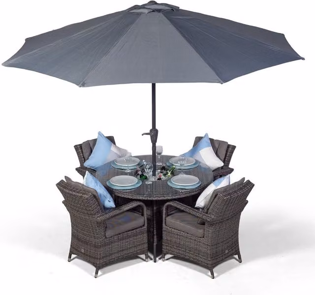 Giardino Modern Grey Rattan Patio Dining Set with Ice Bucket Drinks Cooler, Diameter: 120 cm