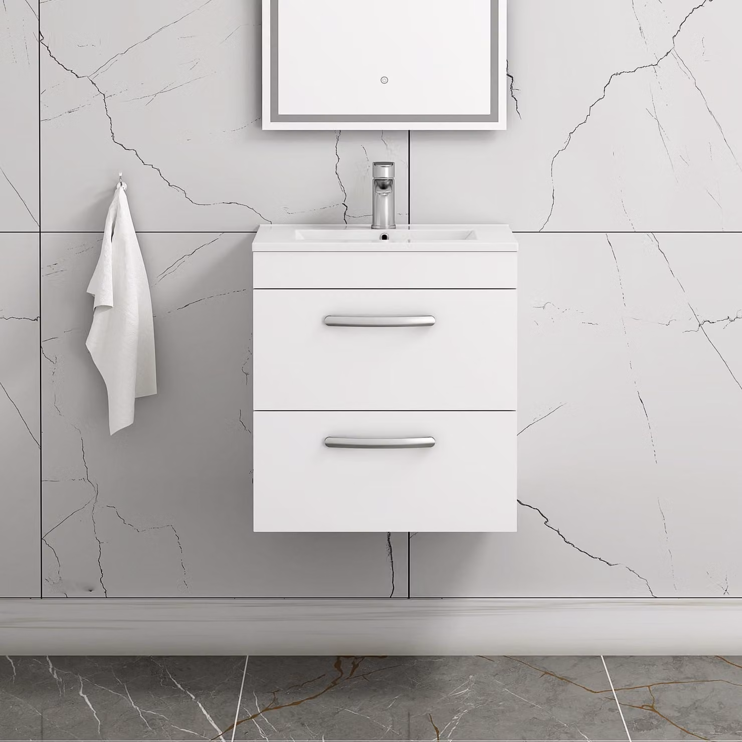 Royal Bathrooms Turin Wall Hung Vanity Unit in Gloss White with 2 Soft Close Drawers