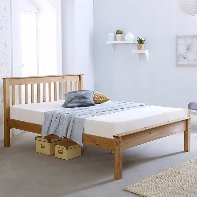 CAPTAINS TM Classic Waxed Solid Pine Wooden Bed Frame in Brown or Petrol, W/D/H: 180 x 200 cm
