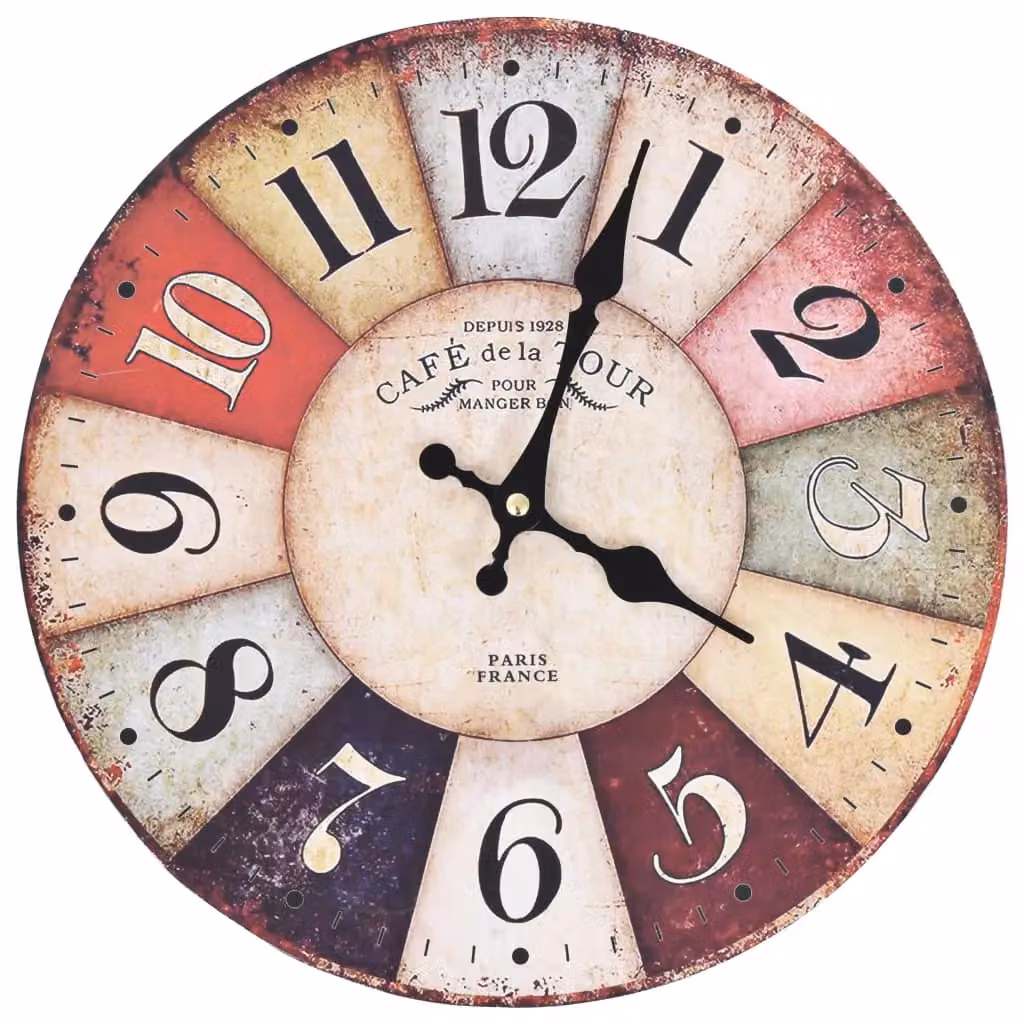 Berkfield Home Vintage Round Analog Wall Clock, Multicolour, Diameter: 30 cm – 2