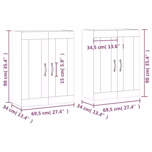 vidaXL Set of 2 Wall Mounted Cabinets with Glass Doors in Concrete Grey – 3