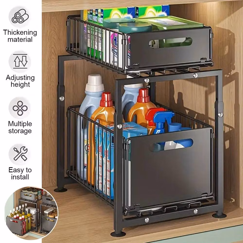 SPETLEK 2 Tier Pull Out Under Sink Kitchen Basket in Black – 3