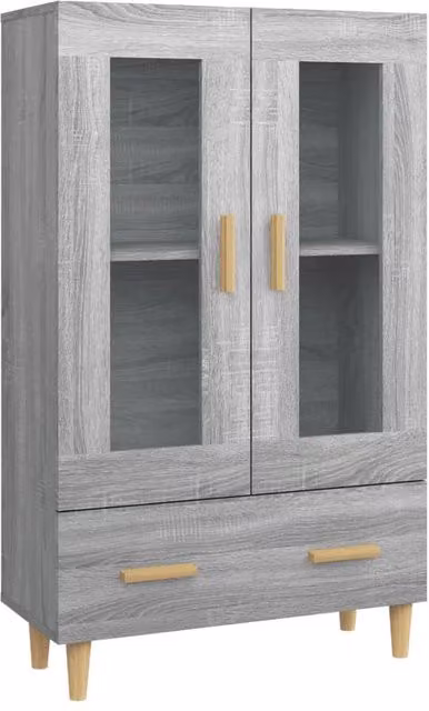Berkfield Home Grey Sonoma Highboard with Glass Doors and Internal Drawers, W/D/H: 70 x 31 x 115 cm – 1