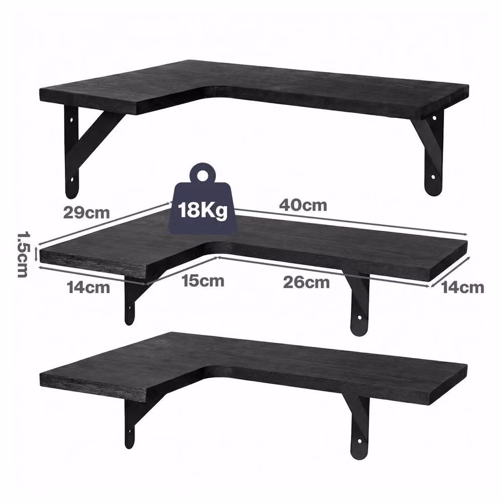 Kelvenix 3-Piece Black Industrial Wall Mounted Floating Corner Shelves – 2