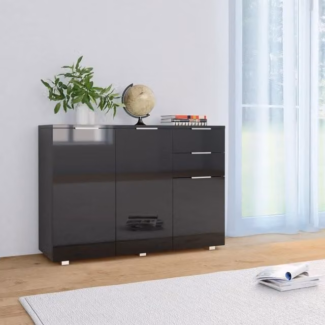 Berkfield Home Modern High Gloss Black Sideboard W/D/H: 107 x 35 x 76 cm