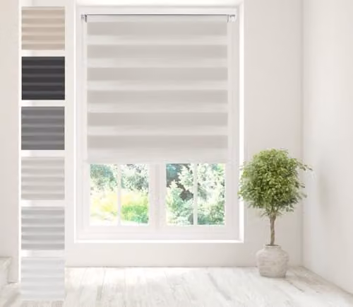 Caecus Zebra Day and Night Roller Blind in Beige, Sand and Grey, W: 160 cm, H: 210 cm