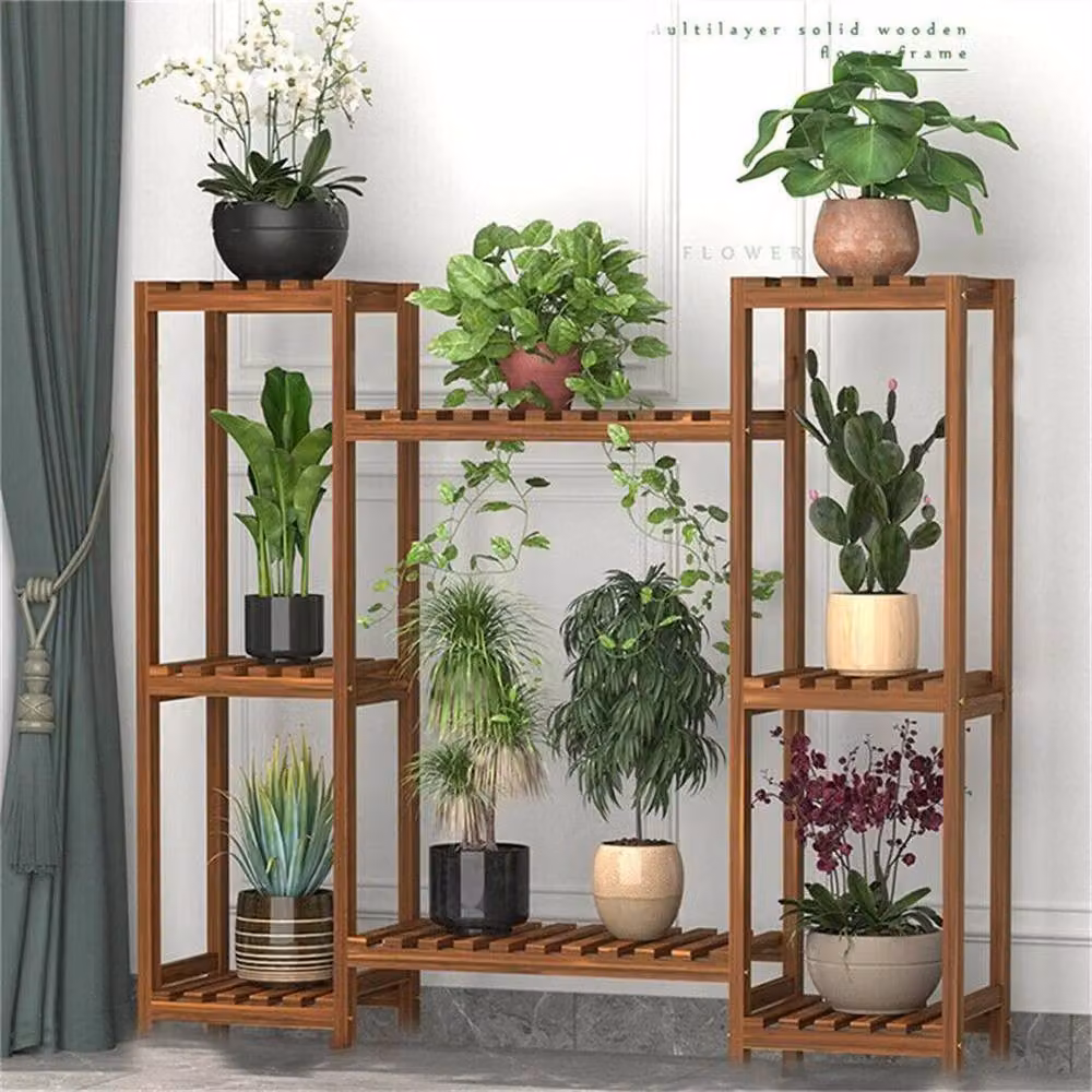 Kelvenix 8 Tier Wooden Garden Plant Stand in Brown, W/D/H: 84 x 70 x 25 cm – 3