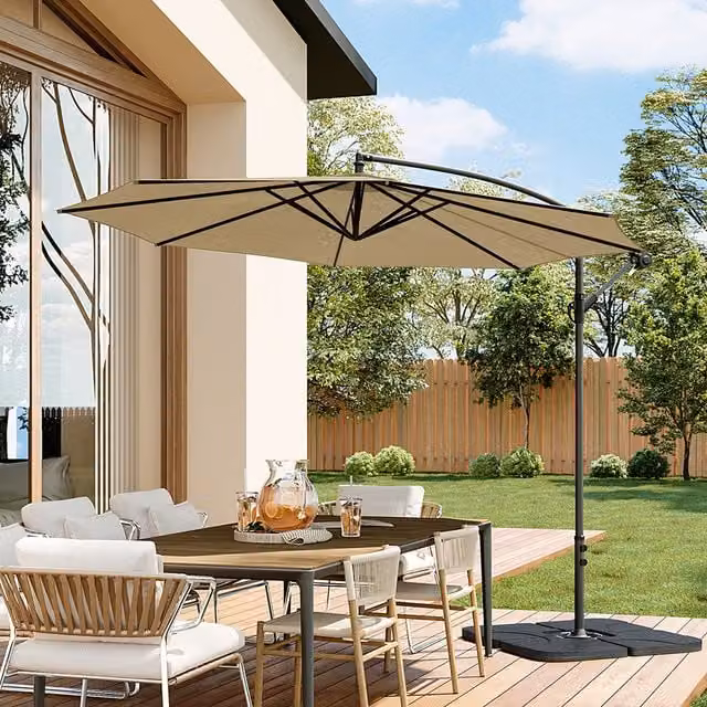 Livingandhome Modern Cantilever Garden Parasol with Metal Base in Beige and Brown
