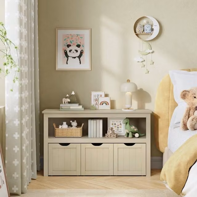 VASAGLE Kids Toy Storage Cabinet with Wheels in Sand Beige