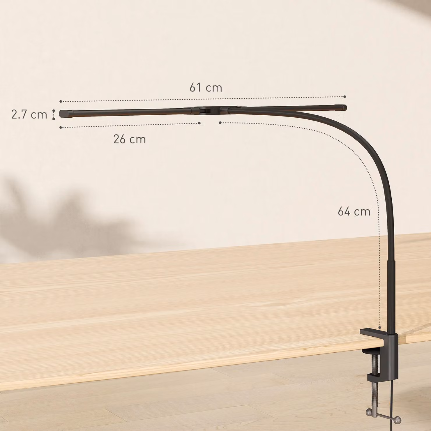 HOMCOM Double Head LED Table Lamp in Black with 3 Colour Modes, 10 Dimmable Settings and Timer Function – 3