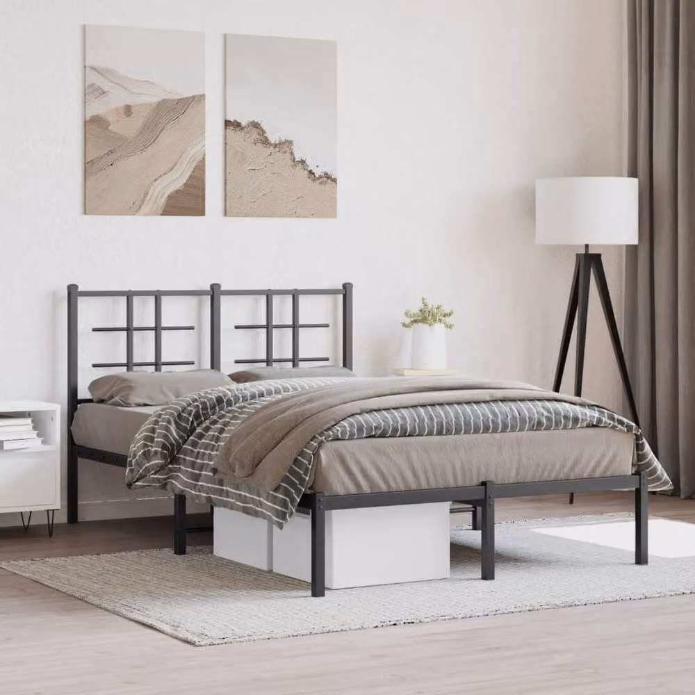 Berkfield Home Metal Bed Frame with Headboard, Black, W/D/H: 120 x 200 cm – 2