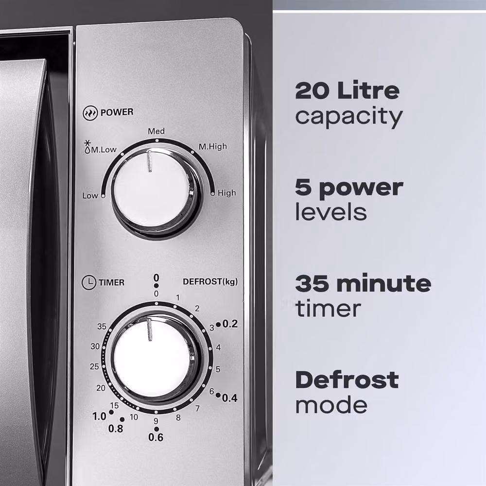 Daewoo 20L 800W Solo Countertop Microwave in Silver – 5