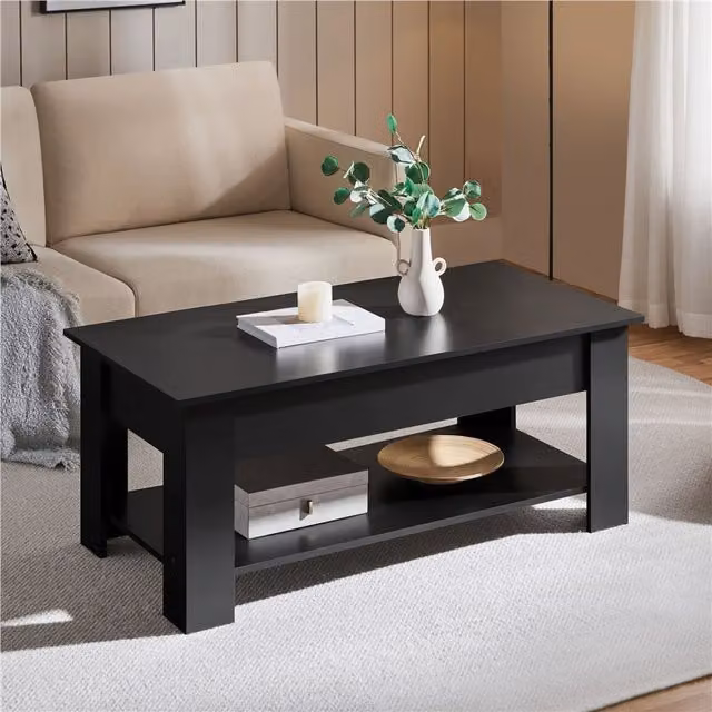 Yaheetech Modern Black Lift Top Coffee Table with Hidden Storage and Metal Legs