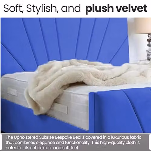 Living Comfort Bedz Sunrise Lined Panel Bed in Blue Plush Velvet with Solid Wooden Slats, Super King Size (200 x 200 cm) – 4