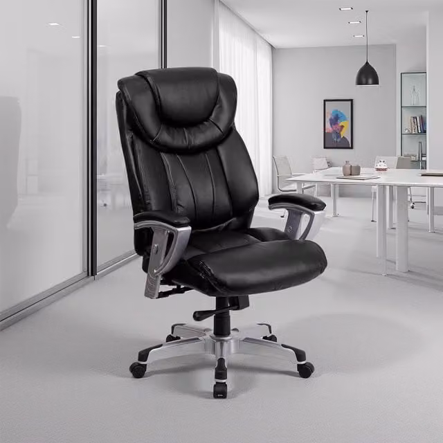 FWStyle Black Faux Leather High Back Executive Office Chair with Headrest and Armrests