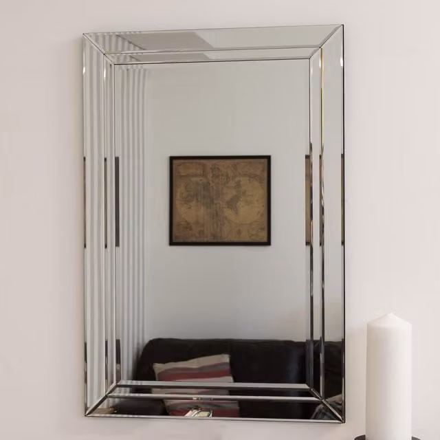 MirrorOutlet Pennington Mitred Glass Venetian Wall Mirror, Silver, W: 90 cm, H: 60 cm