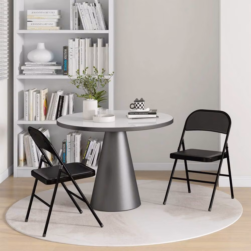 STILVORA Set of 2 Black Cushioned Folding Chairs with Synthetic Leather and Metal Frame – 2