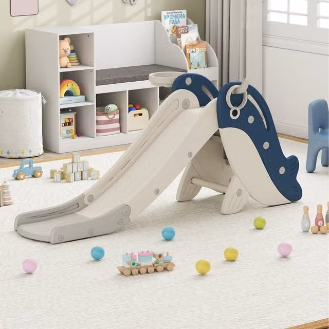 Costway 4-in-1 Toddler Slide in Blue, BPA-Free Plastic