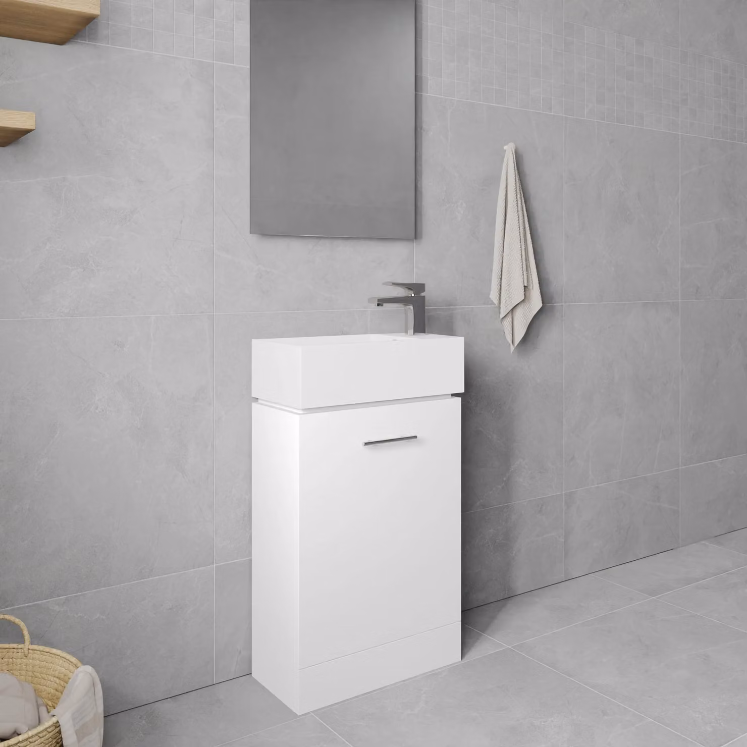 Balterley Gloss White 1 Door Modern Cloakroom Vanity Basin Unit, Width: 48 cm – 2