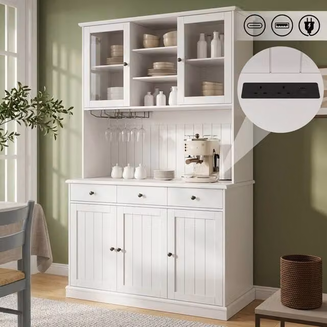 Matteo Modern Tall Kitchen Cabinet in White with Glass Doors and Internal Shelves, H 191 cm x W 40 cm x D 40 cm
