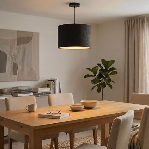 Happy Homewares Modern Round Bobbled and Textured Linen Fabric Lamp Shade in Black, W: 30 cm, H: 20 cm – 5