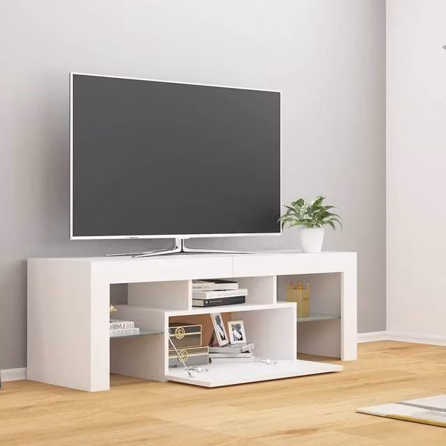 Berkfield Home Modern Glossy White TV Cabinet with LED Lights W/D/H: 120 x 35 x 40 cm – 1