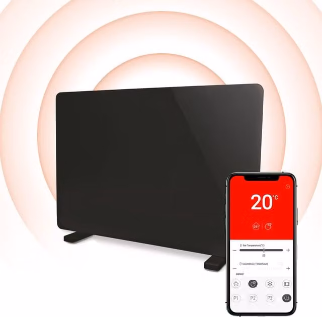 Igenix Smart Glass Panel Heater 2000 W with WiFi and App Control, Black